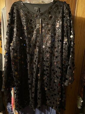 Love The Queen Black Sequin Zip Front Jacket 2XL